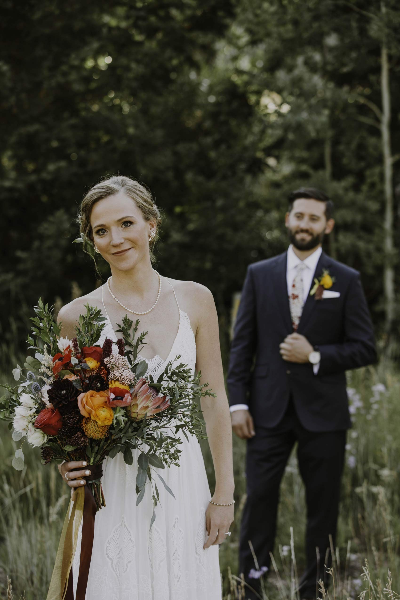 Bride with Stunning Bouquet First Look