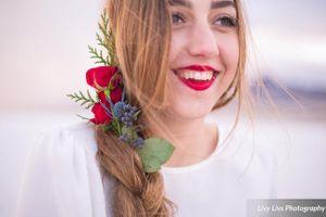 Hoopes Events | Saltair Wedding | Saltair Resort | Salt Lake City Utah | Styled | Smiling Bride With Floral Accents in Her Hair Salt_Air_Wedding_Shoot_Saltair_Resort_Salt_Lake_City_Utah_Smiling_Bride_Floral_Hair_Accent.jpg