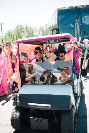 Hoopes Events | Reema and Spencer | Temple Har Shalom | Park City Utah | Baraat - Groom's Transport to Wedding | Brightly-Decorated Golf Cart Reema_Spencer_Temple_Har_Shalom_Park_City_Utah_Baraat_Groom's_Transport.jpg