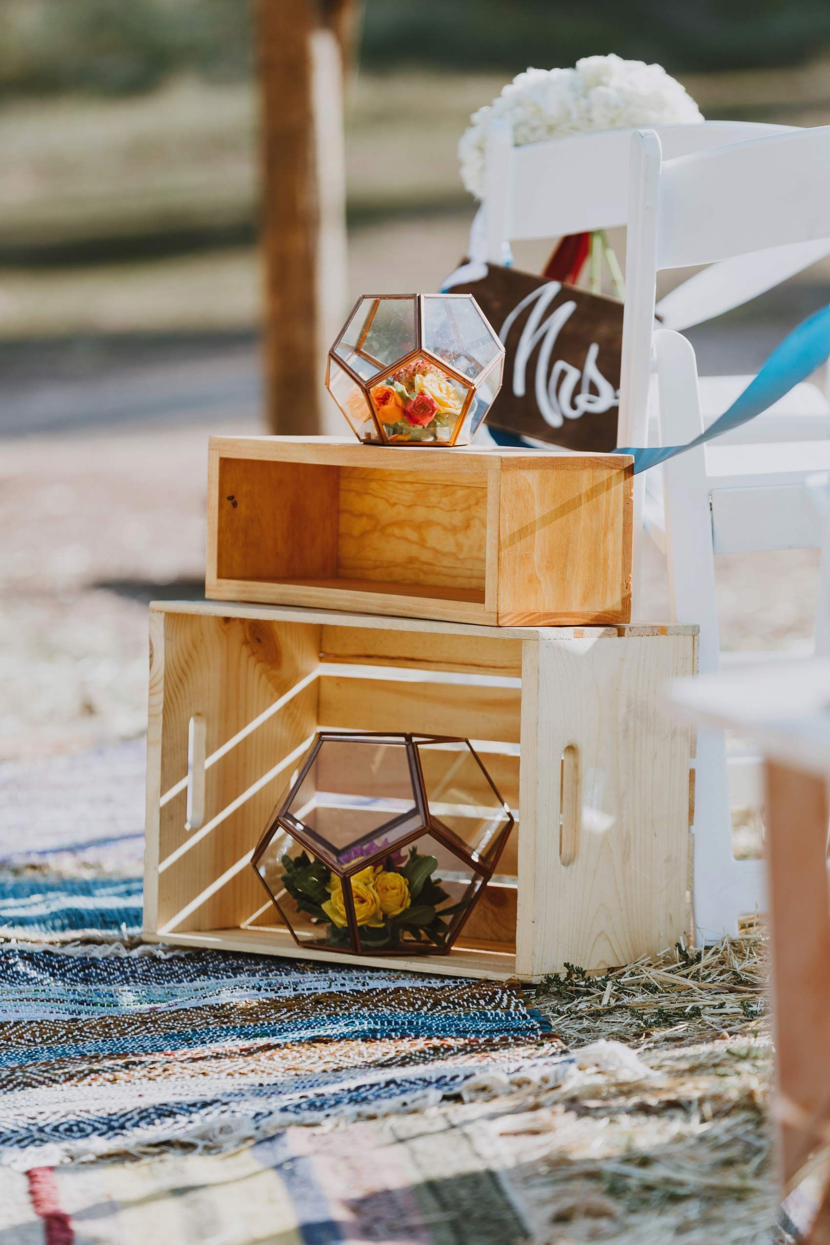 Crates with Copper Terrariums Ceremony