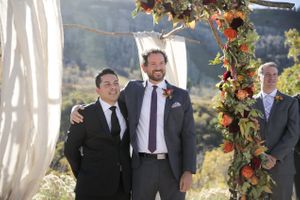 Hoopes Events | Felicia and Jared | Park City Mountain Resort | Park City Utah | Groom Waiting Before Autumn Flower Decked Wooden Arch Felicia_Jared_Park_City_Mountain_Resort_Park_City_Utah_Waiting_Groom.jpg
