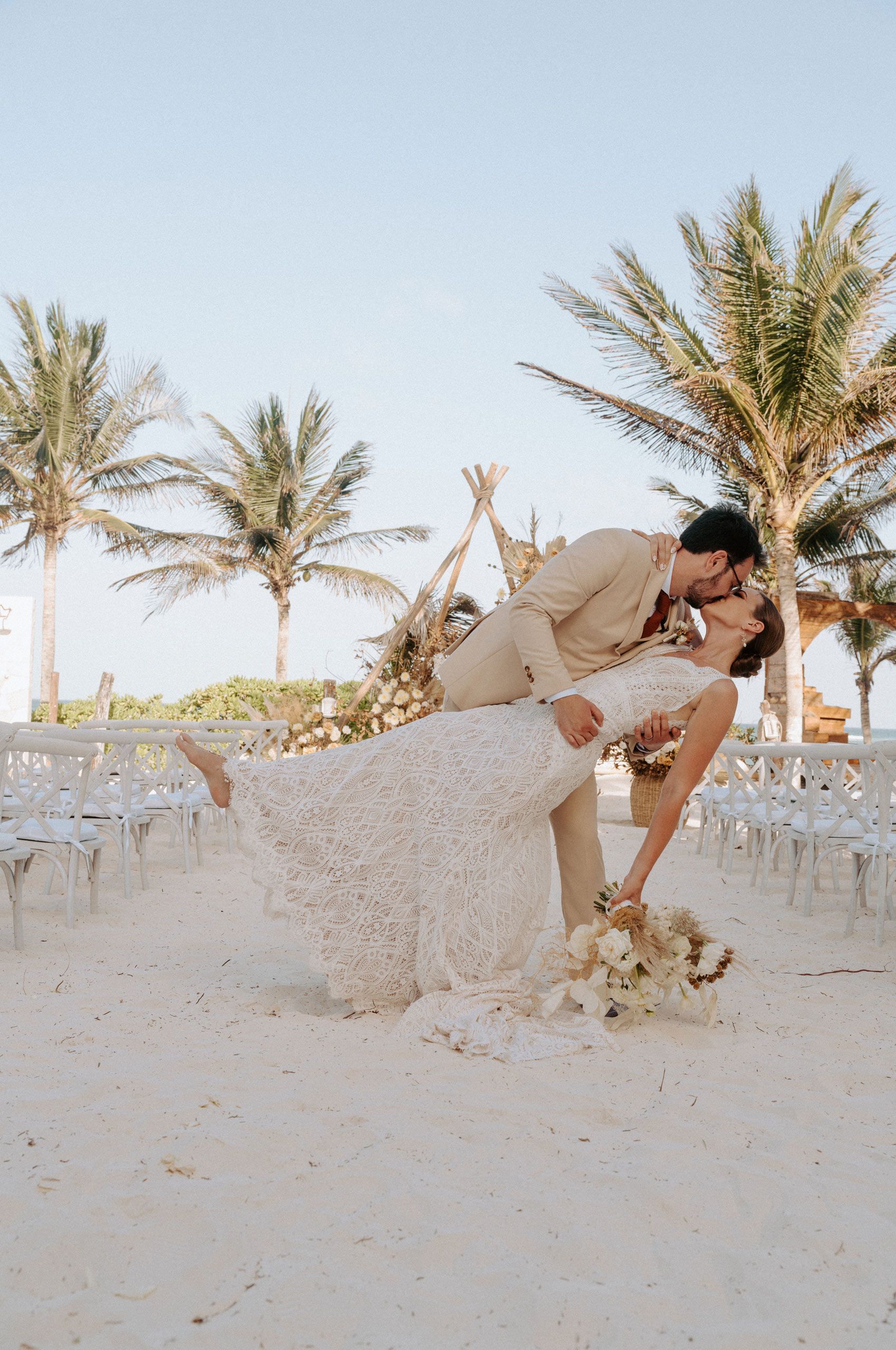 Kissing Bride and Groom