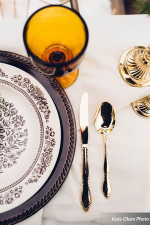Hoopes Events | Romantic Winter-Styled Shoot | Amber Glass with Black and White China and Gold Flatware Romantic_Winter_Shoot_Amber_Glass_Black_and_White_China.jpg