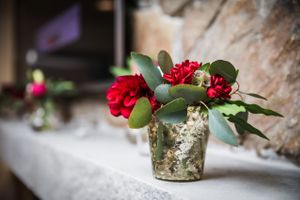 Vivid Red Roses in Small Silver Vase Decor