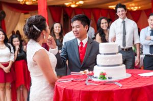 Groom Feeding Cake To the Bride Reception