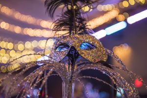 Detail of Mask Centerpiece Sizzling Platters 2015