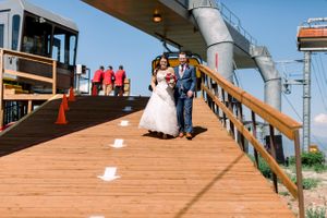 Bride and Groom Exit Ski Lift Pre-Ceremony
