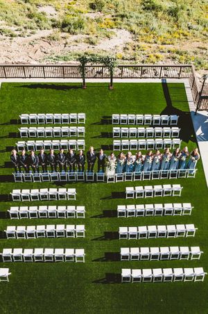 Aerial View of Bride, Groom, Bridesmaids and Groomsmen Details