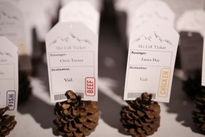 Laura and Chris Pine Cone Namecards Decor