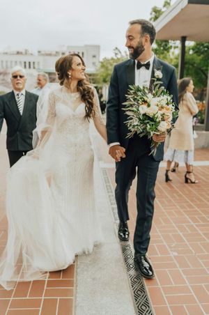 Bride and groom take a walk after ceremony After Ceremony