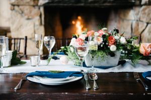 Hoopes Events | Rocky Mountain Bride | Winter Elopement | Deer Valley | Empire Lodge | Park City Utah | Crackling Fire With Coral Floral Centerpiece on Elegant Table Setting Rocky_Mountain_Bride_Winter_Elopement_Deer_Valley_Empire_Lodge_Crackling_Fire_Coral_Floral_Centerpiece.jpg