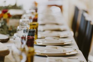 Table with Colored Glassware Reception