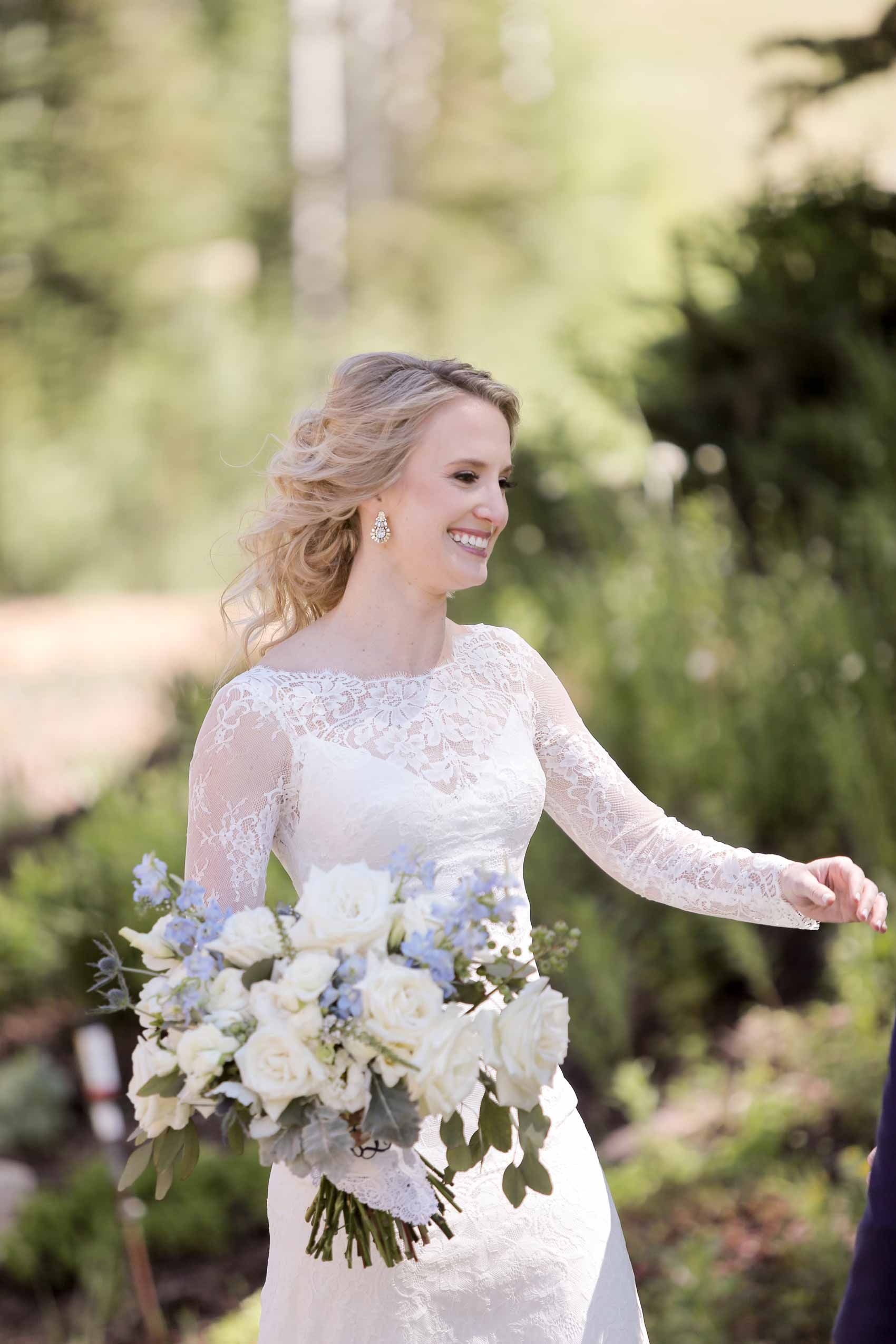 Radiant Bride With Pastel Floral Bouquet Ceremony