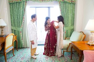 Bride's Final Preparations | Burgundy and Gold Bridal Dress Pre-Ceremony