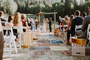 Rugs, Peach and Red Roses Ceremony Decor