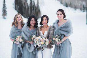 Hoopes Events | Julia and Mark | Silver Lake Lodge | Deer Valley | Park City Utah | Bride and Bridesmaids Outside in a Snow Landscape Julia_Mark_Silver_Lake_Lodge_Deer_Valley_Resort_Park_City_Utah_Bride_Bridesmaids_Outside_Snowy_Landscape.jpg