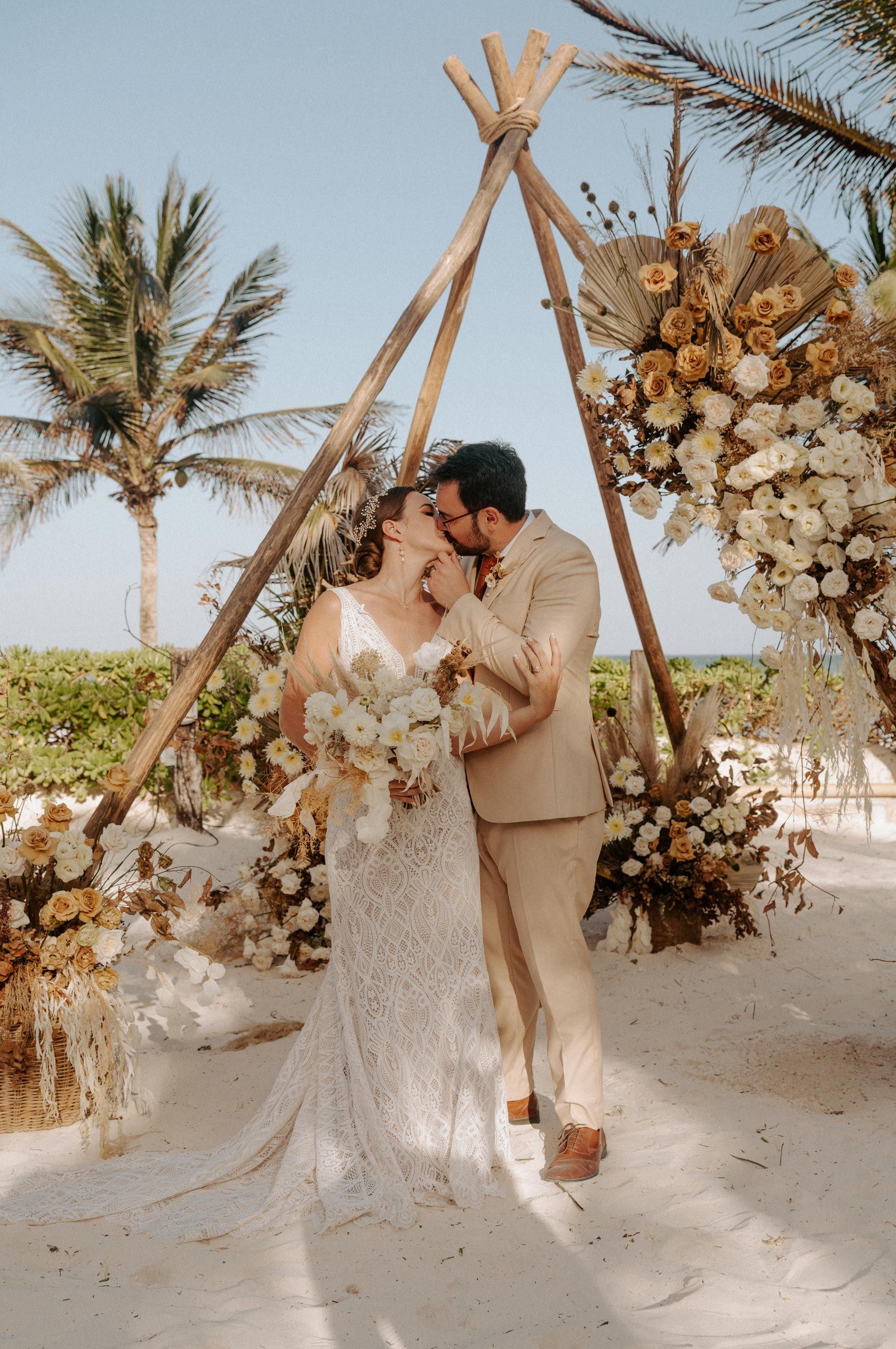Kissing Bride and Groom