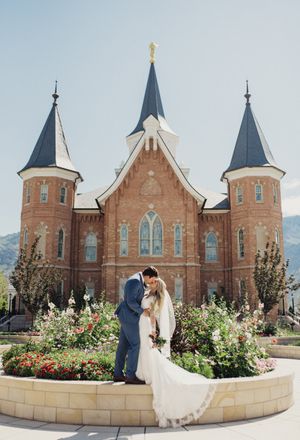 Bride and Groom with Provo City Center Temple Backdrop Group Photos