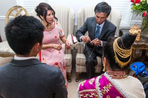 Bride, Groom, and Parents Get Ready For Ceremony Ceremony