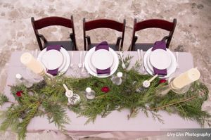 Hoopes Events | Saltair Wedding | Saltair Resort | Salt Lake City Utah | Styled | Aerial View of White Dishware with Burgundy Napkins Salt_Air_Wedding_Shoot_Saltair_Resort_Salt_Lake_City_Utah_Elegant_Table_Setting_Aerial_View_White_Dishware_Burgundy_Napkins.jpg