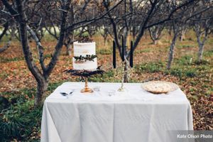 Bold Wedding Cake with Macaroons Dessert Table