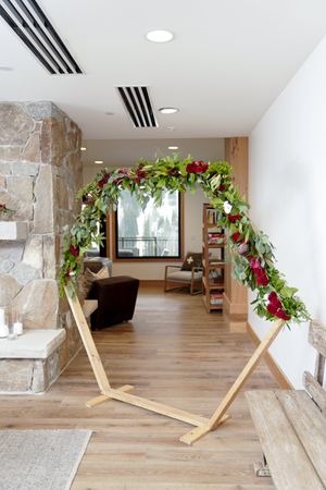 Floral-Draped, Wooden Hexagonal Backdrop Decor
