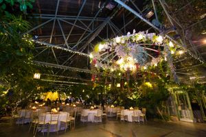 Enchanting, Romantic, Greenery-Filled Reception Area with Stunning Chandelier Details