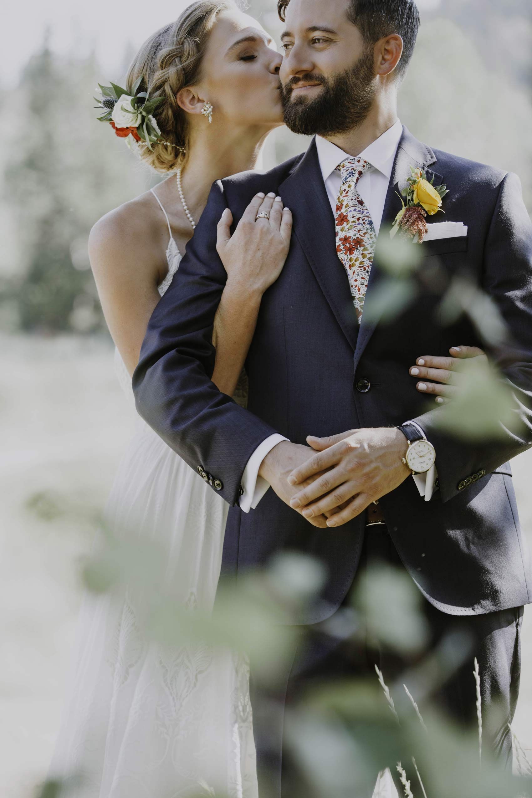 Bride Kissing Groom First Look