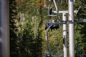 Couple Rides Up the Skit Lift Ceremony