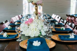 Hoopes Events | Katelyn and David | Park City Utah | Carnation Accented Table with Royal Blue Napkins Katelyn_David_Park_City_Utah_Carnation_Accented_Table_Royal_Blue_Napkins.jpg