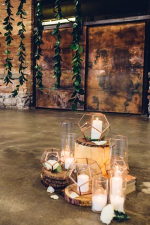 Hoopes Events | Modern Industrial Shoot | The Historic Startup Building | Provo Utah | Simple Greenery Backdrop with Glowing Candles Modern_Industrial_Wedding_Shoot_The_Historic_Startup_Building_Provo_Utah_Greenery_Backdrop_Glowing_Candles.jpg