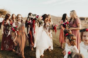 Bride and Bridesmaids Walking to Ceremony Reception