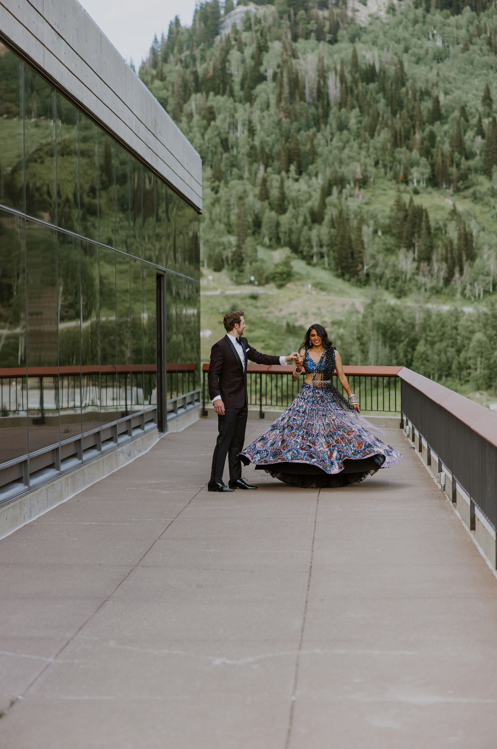 Bride and Groom on Porch Couple