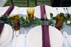 Hoopes Events | Reema and Spencer | Temple Har Shalom | Park City Utah | Burgundy, White, Amber and Green Table Setting Detail Reema_Spencer_Temple_Har_Shalom_Park_City_Utah_Table_Setting_Detail.jpg