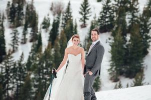 Ilana_Dave_Canyons_Resort_Park_City_Utah_Bride_Groom_Posing_on_Slopes_in_Dress_and_Suit.jpg