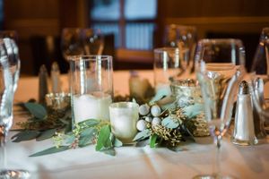 Hoopes Events | Julia and Mark | Silver Lake Lodge | Deer Valley | Park City Utah | Dinner Table Detail | Candles With Evergreen Accents Julia_Mark_Silver_Lake_Lodge_Deer_Valley_Resort_Park_City_Utah_Dinner_Table_Detail_Candles_With_Evergreen_Accents.jpg